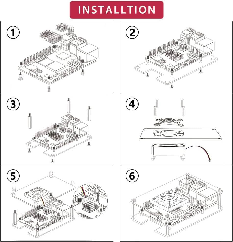 PC Mart Acrylic Case with Fan and 4 Heatsinks for Raspberry Pi 5