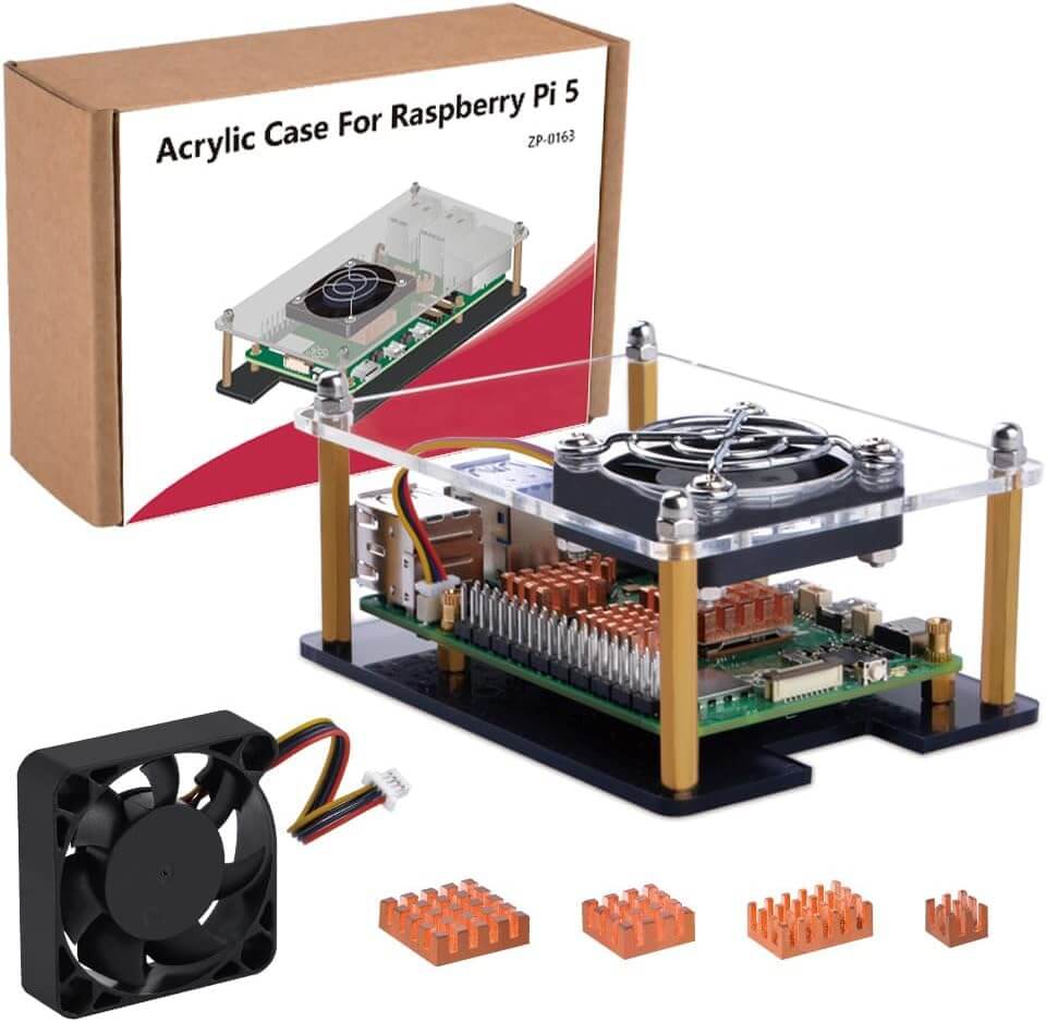 PC Mart Acrylic Case with Fan and 4 Heatsinks for Raspberry Pi 5