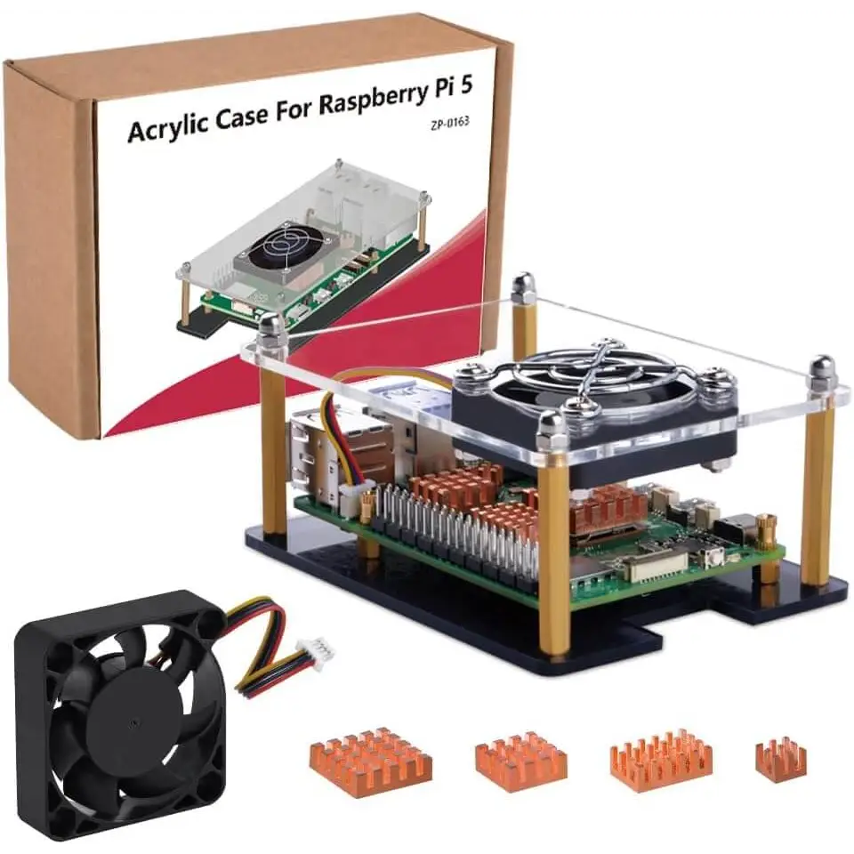 PC Mart Acrylic Case with Fan and 4 Heatsinks for Raspberry Pi 5