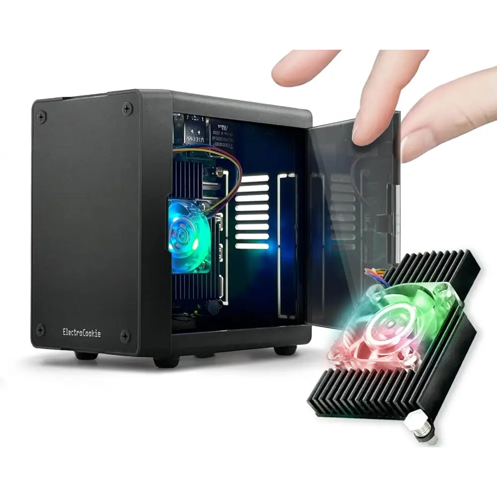 PC Mart Mini Case for Raspberry Pi 5 with Active RGB Lighting Cooler (Matte Black)