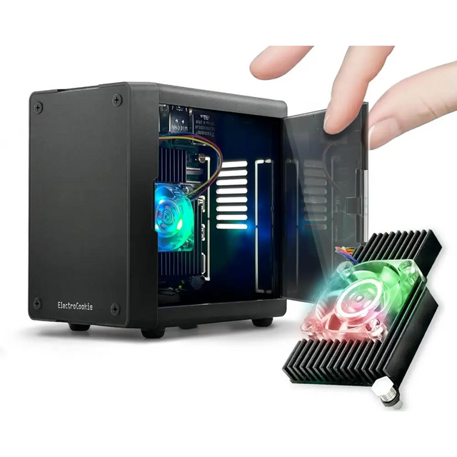 PC Mart Mini Case for Raspberry Pi 5 with Active RGB Lighting Cooler (Matte Black)