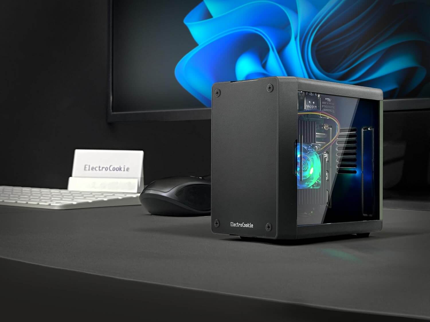 PC Mart Mini PC Case for Raspberry Pi 5 with Active RGB Lighting Cooler (Matte Black)