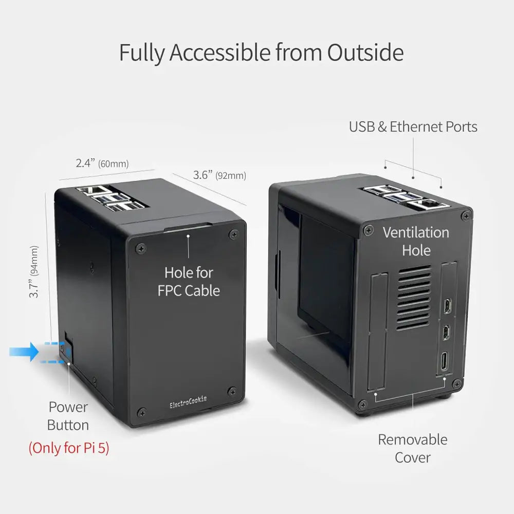PC Mart Mini Case for Raspberry Pi 5 with M.2 NVMe SSD PCIe HAT and Active RGB Lighting Cooler (Black + HAT[X1001])