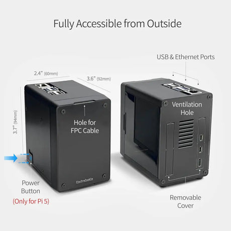 PC Mart Mini Case for Raspberry Pi 5 with M.2 NVMe SSD PCIe HAT and Active RGB Lighting Cooler (Black + HAT[X1001])