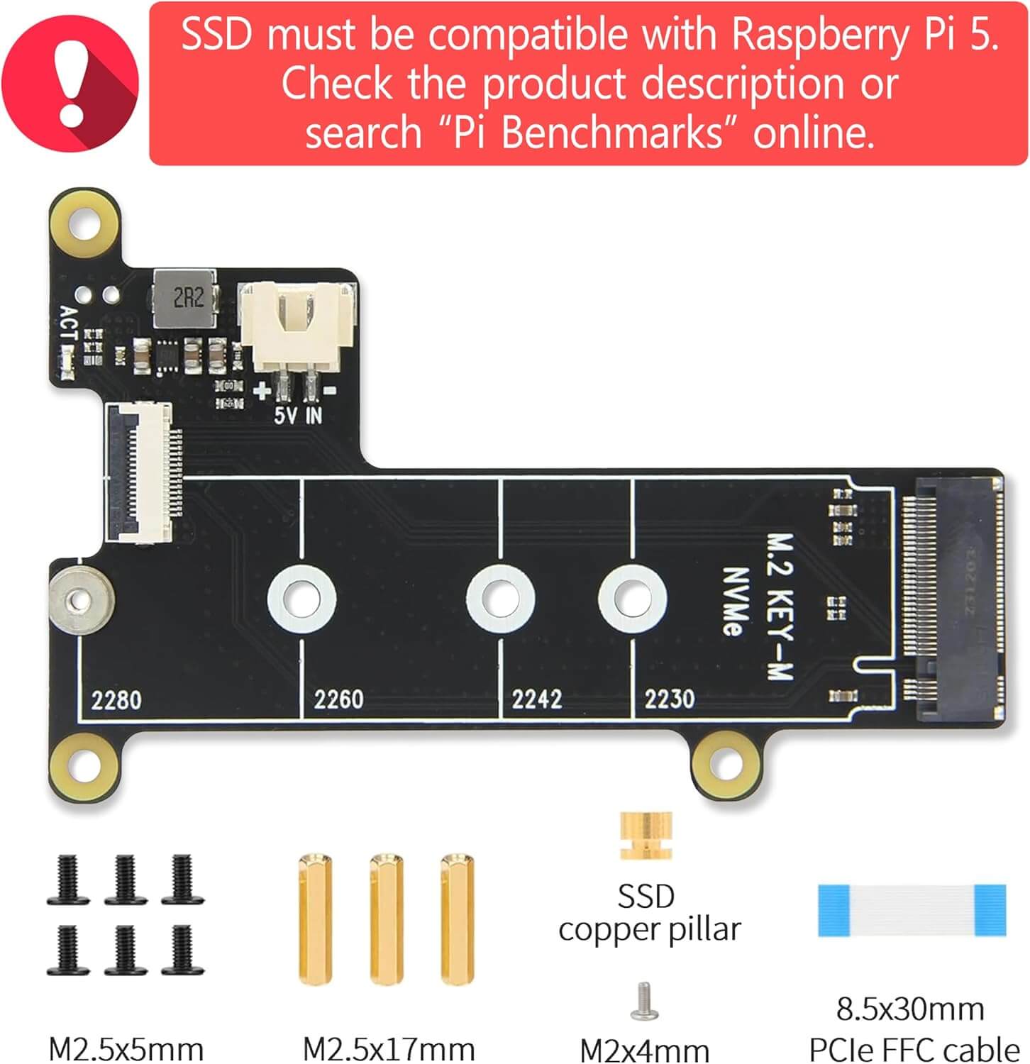 PC Mart Mini PC Case for Raspberry Pi 5 with M.2 NVMe SSD PCIe HAT and Active RGB Lighting Cooler (Black Case + M.2