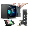 PC Mart Mini Case for Raspberry Pi 5 with M.2 NVMe SSD PCIe HAT and Active RGB Lighting Cooler (Black + HAT[X1001])
