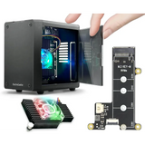 PC Mart Mini Case for Raspberry Pi 5 with M.2 NVMe SSD PCIe HAT and Active RGB Lighting Cooler (Black + HAT[X1001])