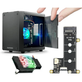 PC Mart Mini Case for Raspberry Pi 5 with M.2 NVMe SSD PCIe HAT and Active RGB Lighting Cooler (Black + HAT[X1001])