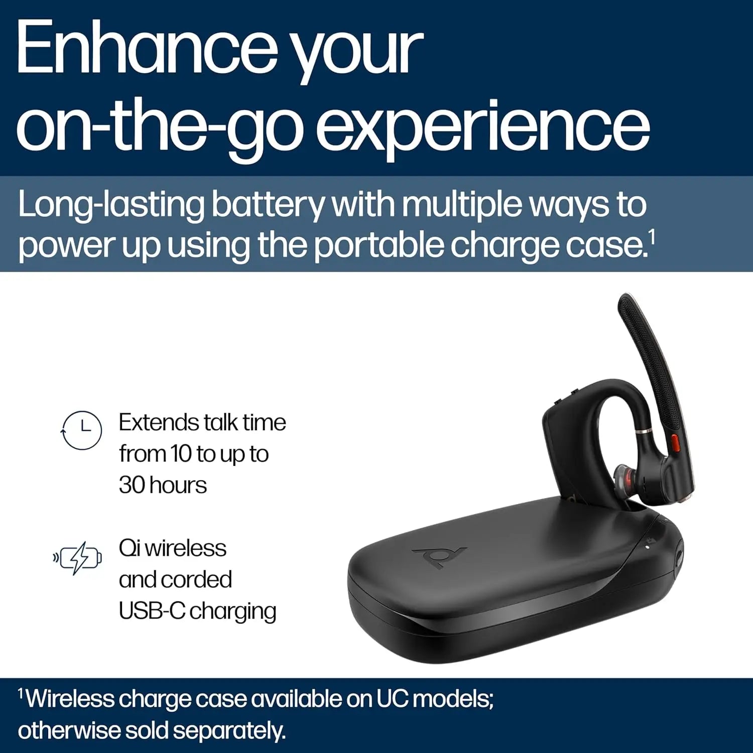 Poly Voyager Legend 50-M UC Bluetooth Headset - NoiseBlockAI WindSmart Smart Sensor 10 Hours Battery Life Noise