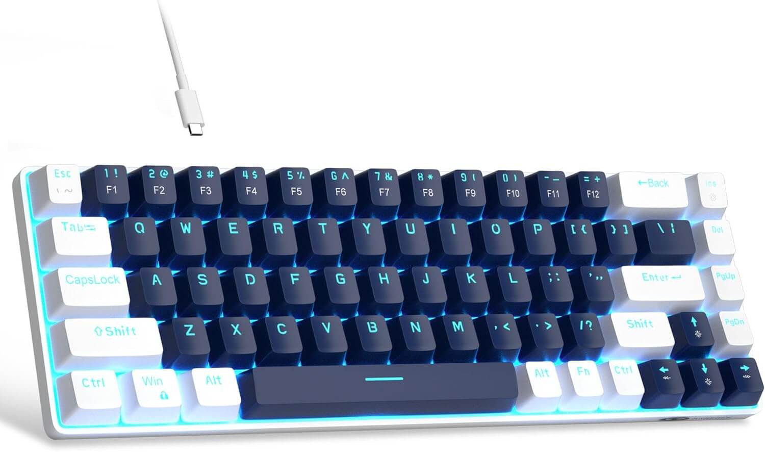 Portable 60% Mechanical Gaming Keyboard MageGee MK-Box LED Backlit Compact 68 Keys Mini Wired Office Keyboard with Blue