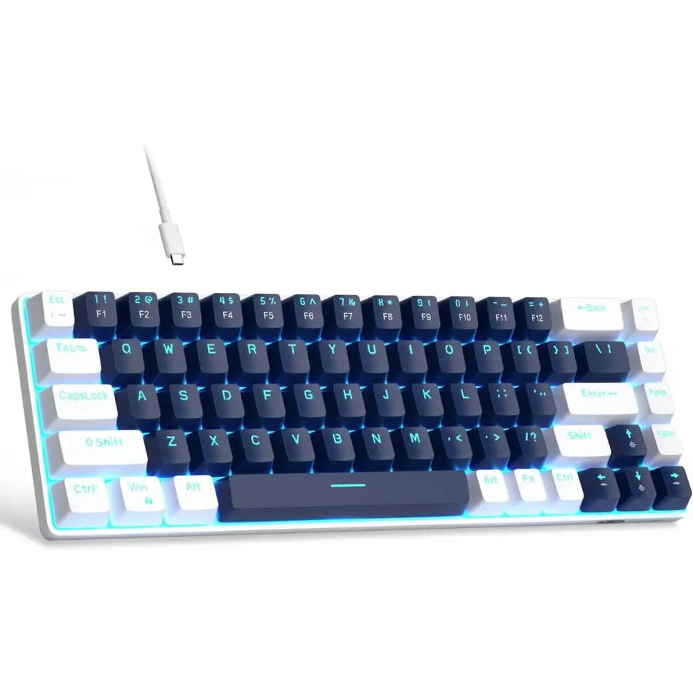 Portable 60% Mechanical Gaming Keyboard MageGee MK-Box LED Backlit Compact 68 Keys Mini Wired Office with Blue Switch