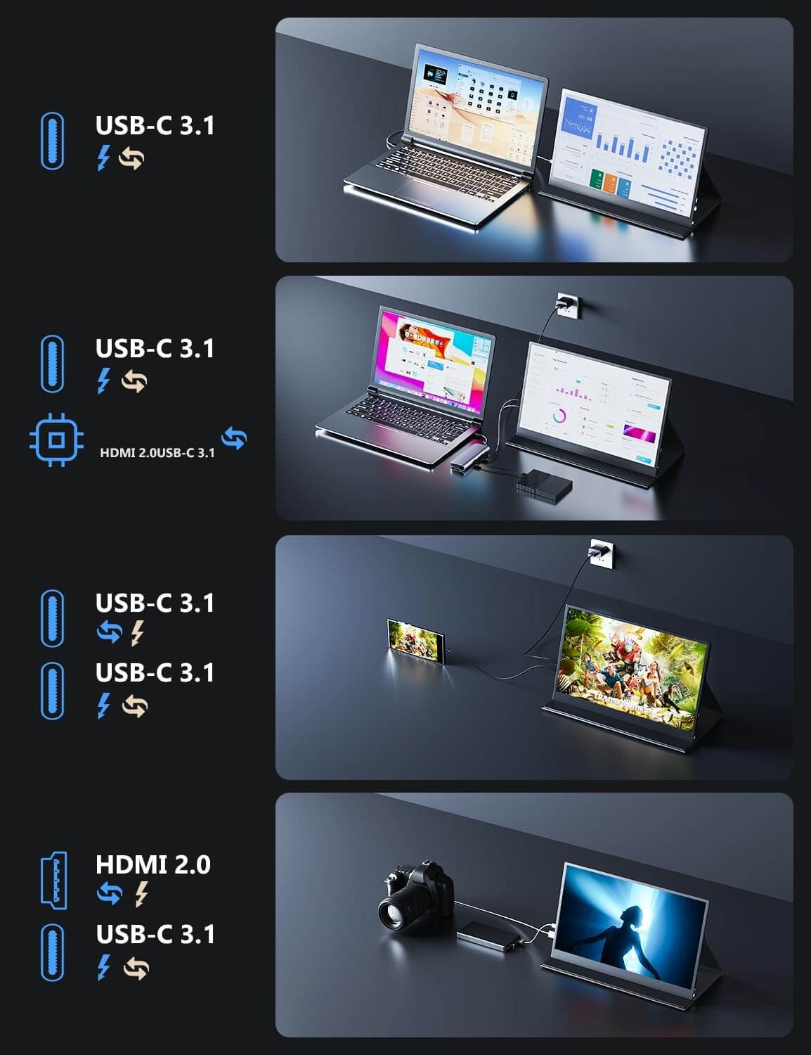 MagicRaven Portable Monitor, 15.6" 1080P Laptop Monitor, Lightweight Dual USB C HDMI Second Computer Screen, Gaming Display with Speakers, Travel Monitor for PS4/5 Xbox Switch MAC PC Phone