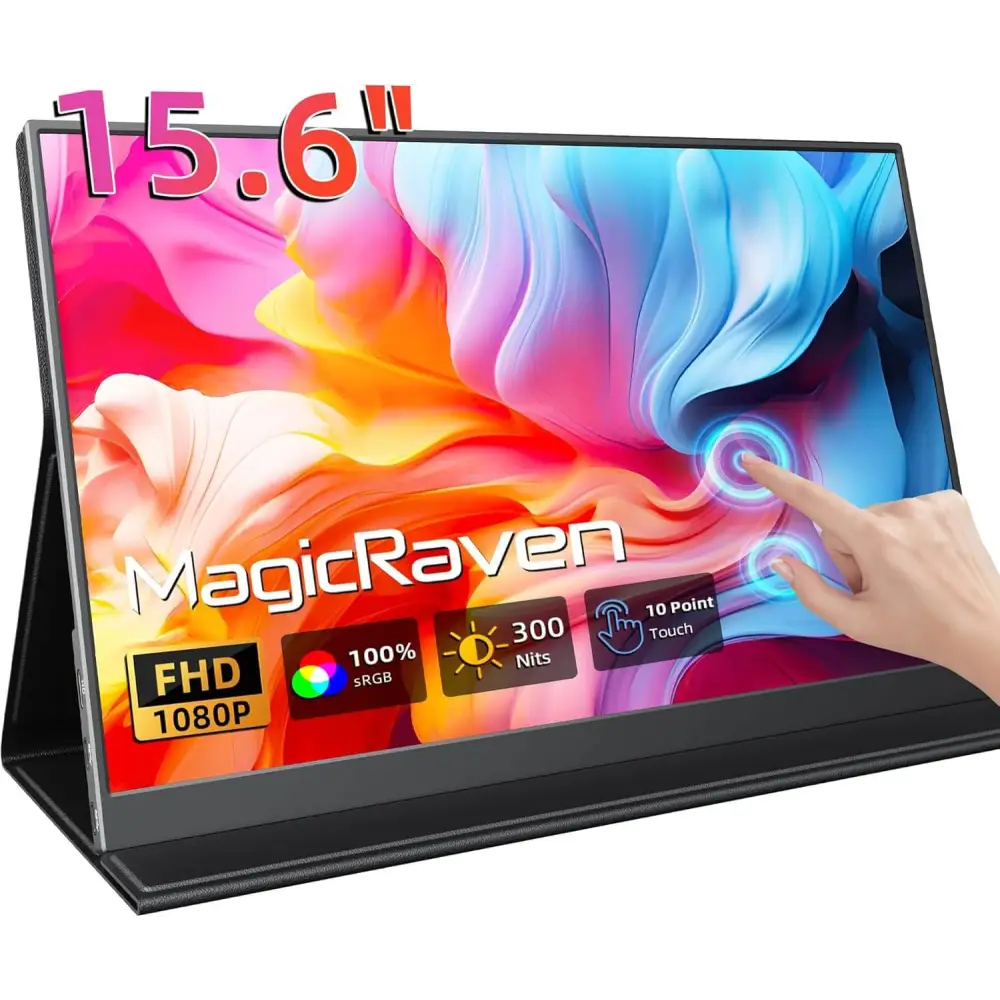 Portable Touch Screen Monitor 15.6’’ 1080P for Lightweight Dual USB C HDMI Computer Gaming Display with Speakers Travel