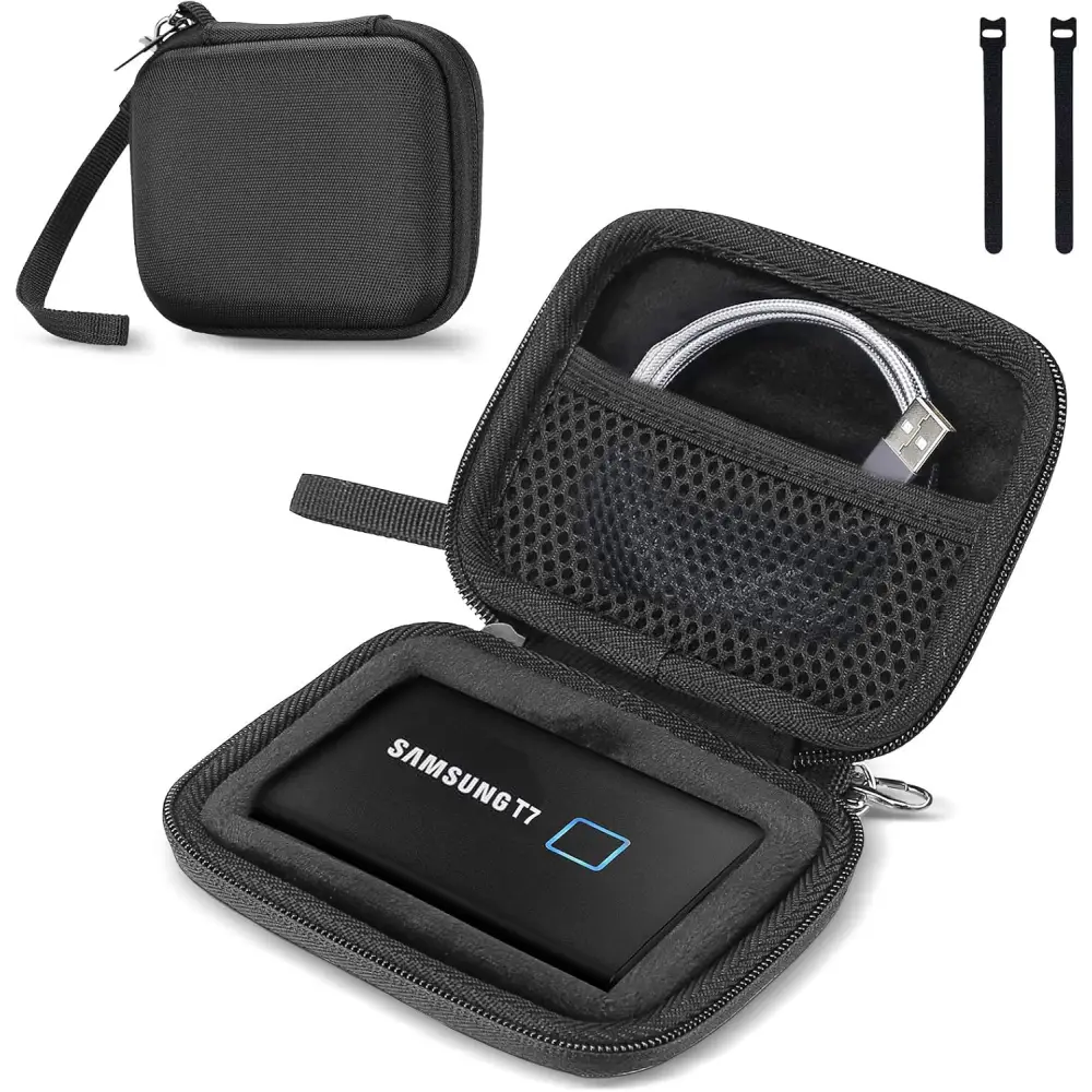 ProCase Samsung T7/ T7 Touch Portable SSD Hard Carrying Case and 2 Cable Ties EVA Shockproof Storage Travel Organizer
