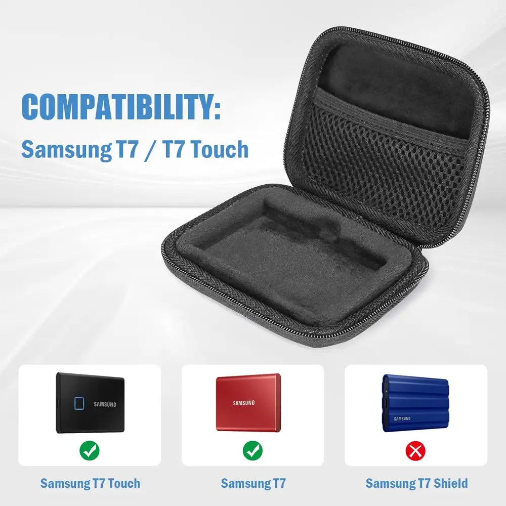 ProCase Samsung T7/ T7 Touch Portable SSD Hard Carrying Case and 2 Cable Ties EVA Shockproof Storage Travel Organizer