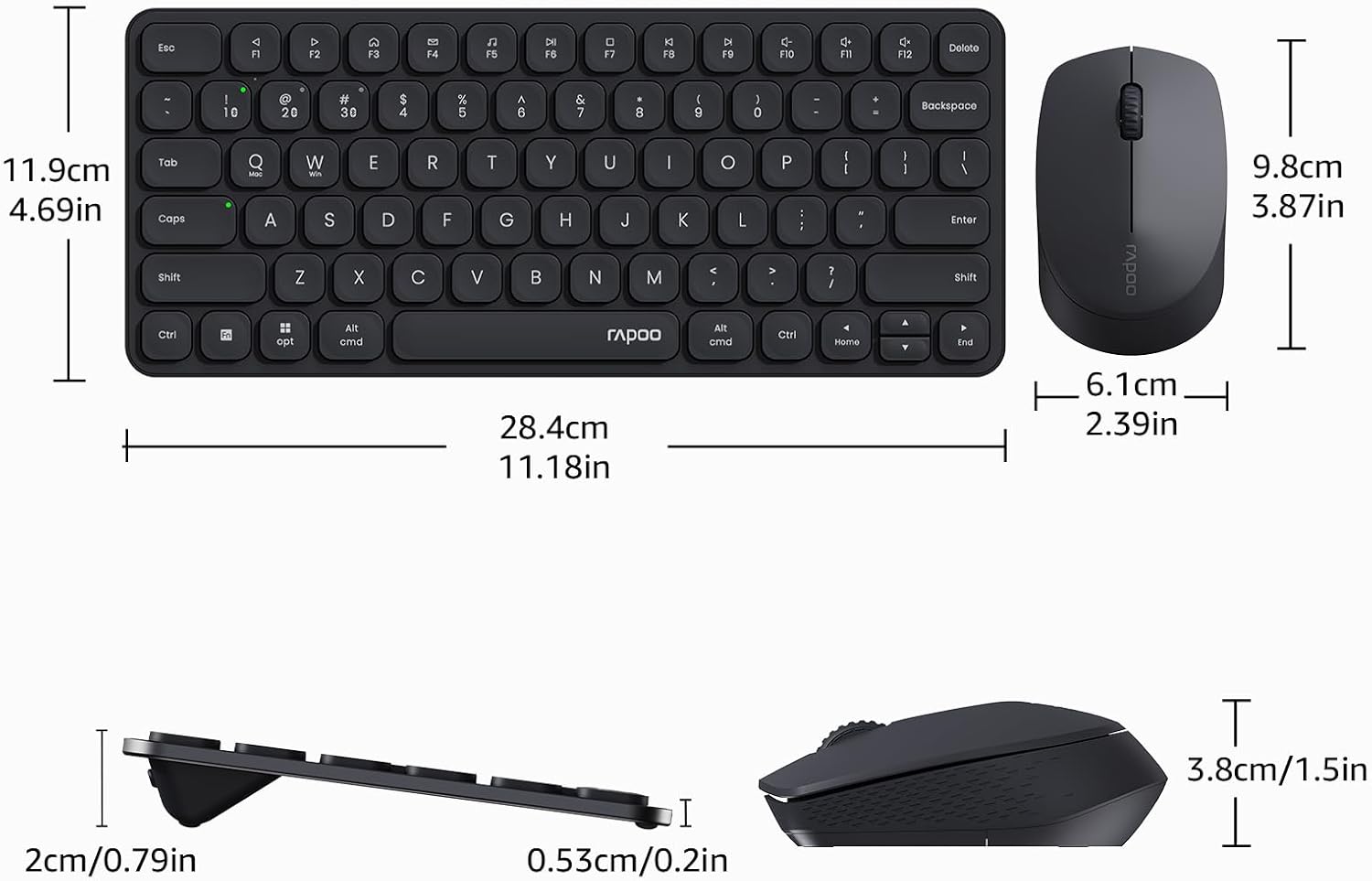 Rapoo 9010M Multi-Device Keyboard and Mouse Combo 2.4GHz/Bluetooth 5.0/4.0 Wireless & Set for Windows/Mac/Linux/Chrome