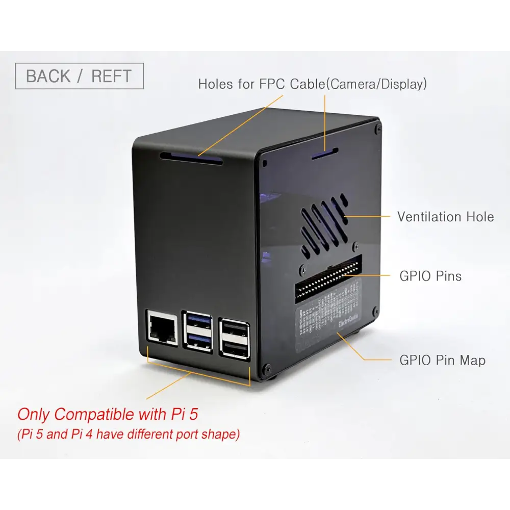 Raspberry Pi 5 Case Aluminum Mini Tower with Cooling Fan and Color Changing Ambient Light (Black)