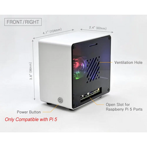 Raspberry Pi 5 Case Aluminum Mini Tower with Cooling Fan and Color Changing Ambient Light (Silver)
