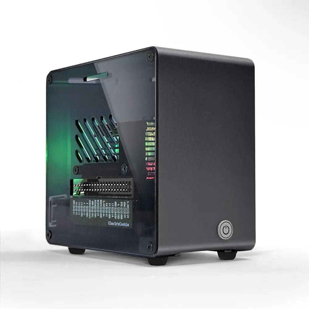 Raspberry Pi 5 Case Aluminum Mini Tower with Cooling Fan and Color Changing Ambient Light (Black)