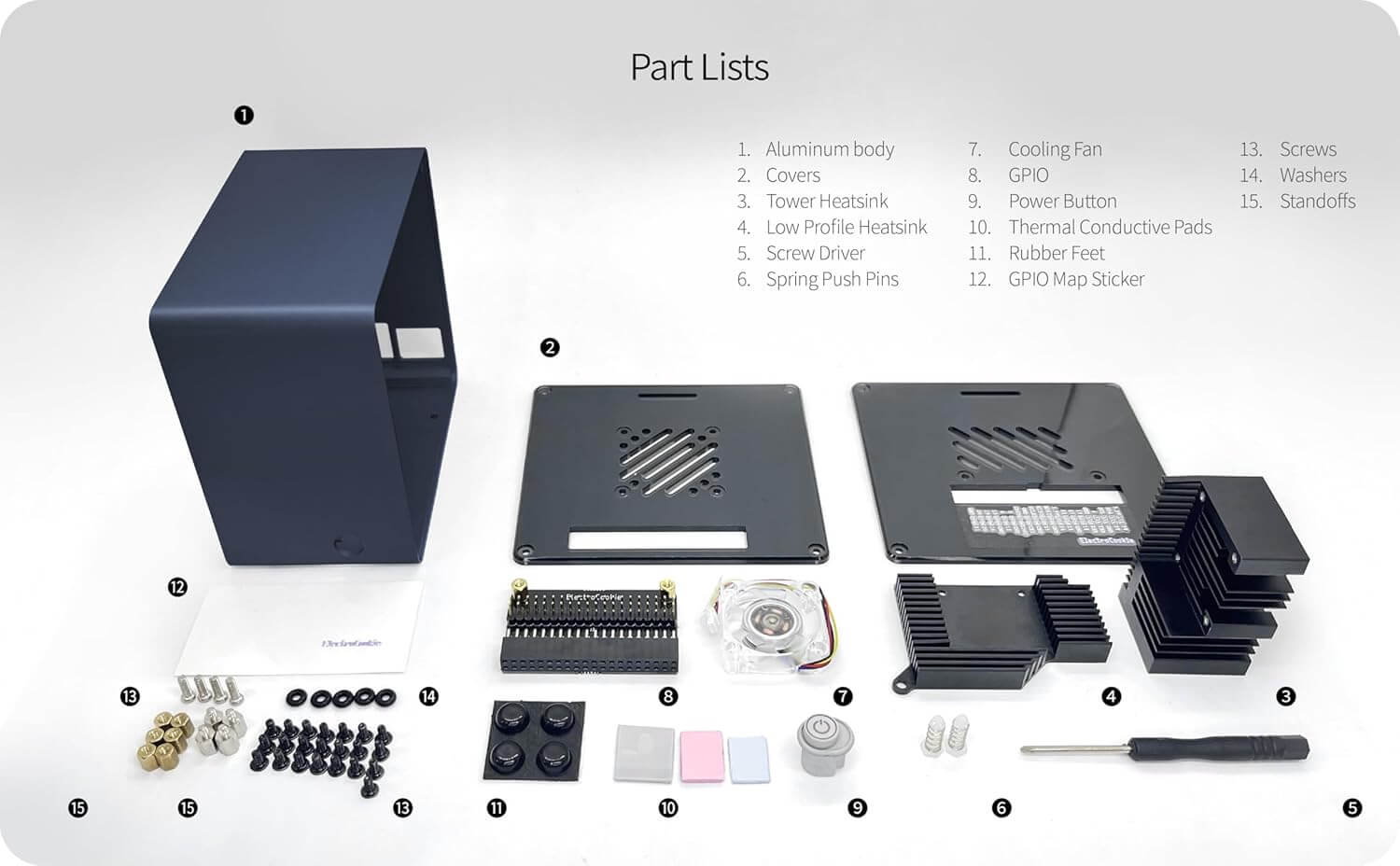 Raspberry Pi 5 Case Aluminum Mini Tower Case with Cooling Fan and Color Changing Ambient Light (Blue)