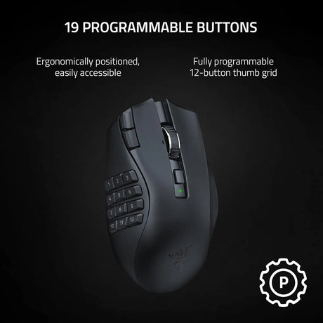 Razer Naga V2 HyperSpeed Wireless MMO Gaming Mouse: 19 Programmable Buttons - HyperScroll Technology - Focus Pro 30K