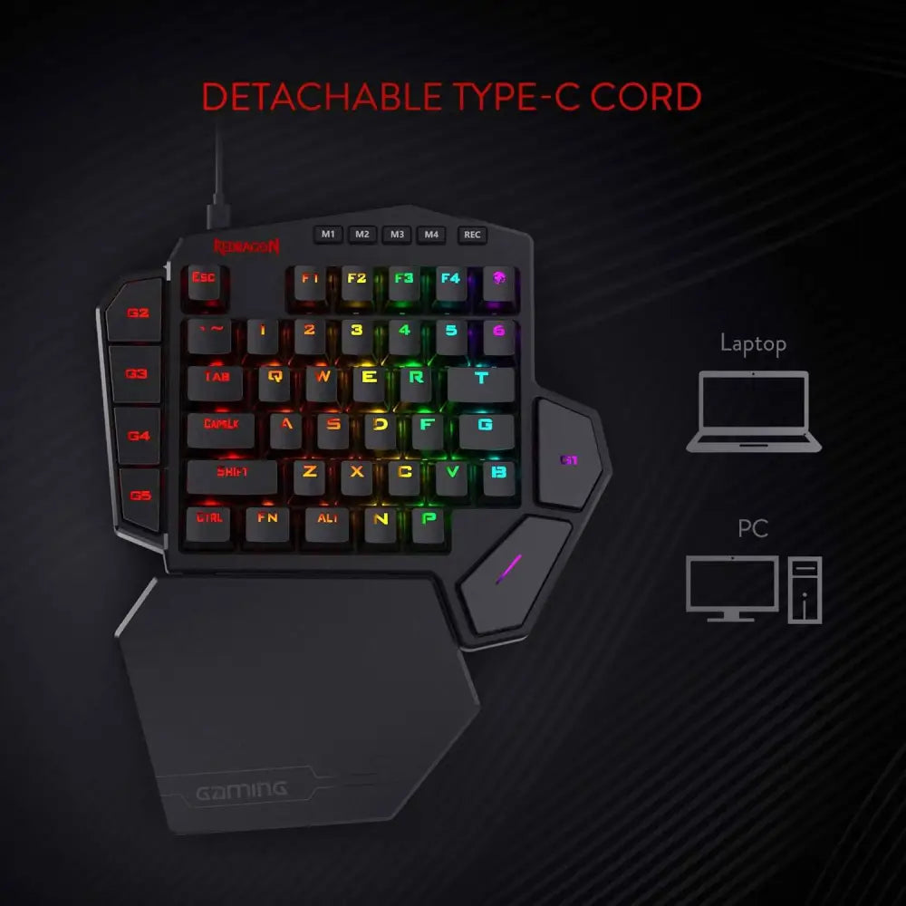 Redragon K585 DITI One-Handed RGB Mechanical Gaming Keyboard Blue Switches Type-C Professional Keypad with 7 Onboard