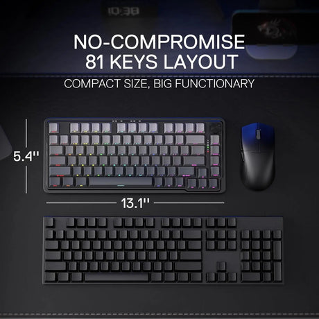 Redragon K673SP 75% Wireless Gasket RGB Gaming Keyboard 3 Mode 81 Keys PBT Compact Mechanical Dedicated Button Control