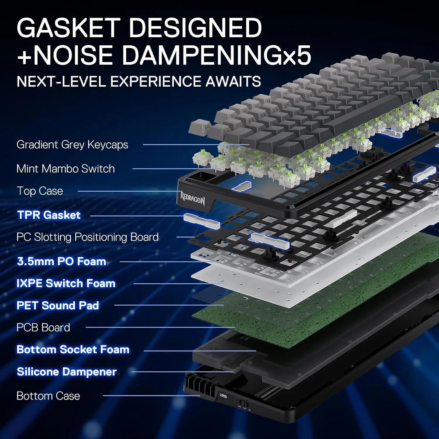 Redragon K673SP 75% Wireless Gasket RGB Gaming Keyboard 3 Mode 81 Keys PBT Compact Mechanical Dedicated Button Control