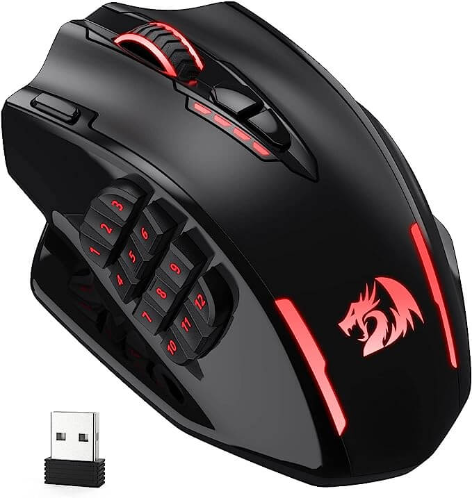 Redragon M913 Impact Elite Wireless Gaming Mouse, 16000 DPI Wired/Wireless RGB Mouse with 20 Programmable Buttons, 45 Hours Battery Operated and Optical Pro Sensor, 12 Side Buttons MMO Mouse