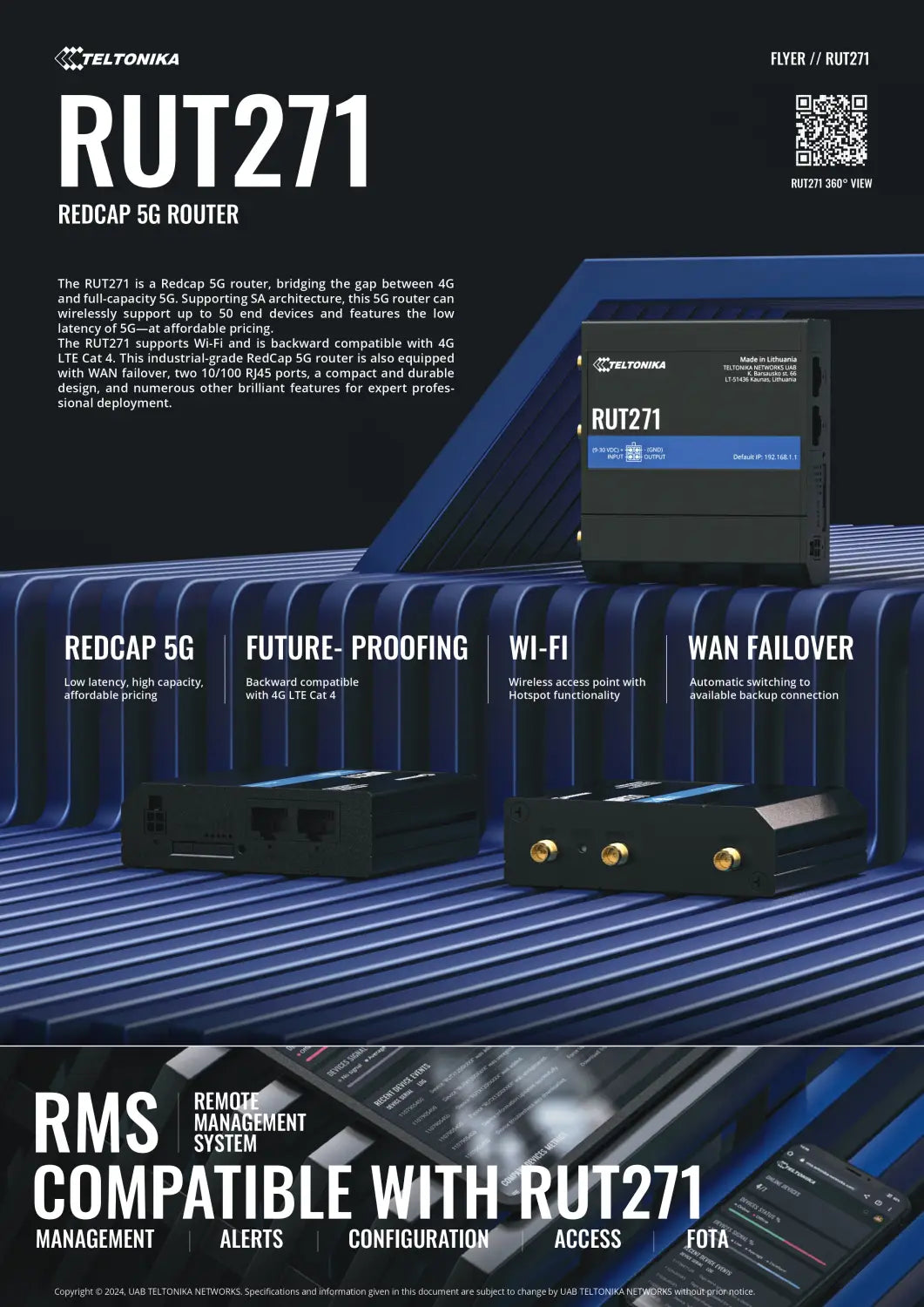 Teltonika RUT271 Redcap 5G Router Instant LTE Failover Backward Compatible with 4G LTE Cat 4 Low Latency High Capacity