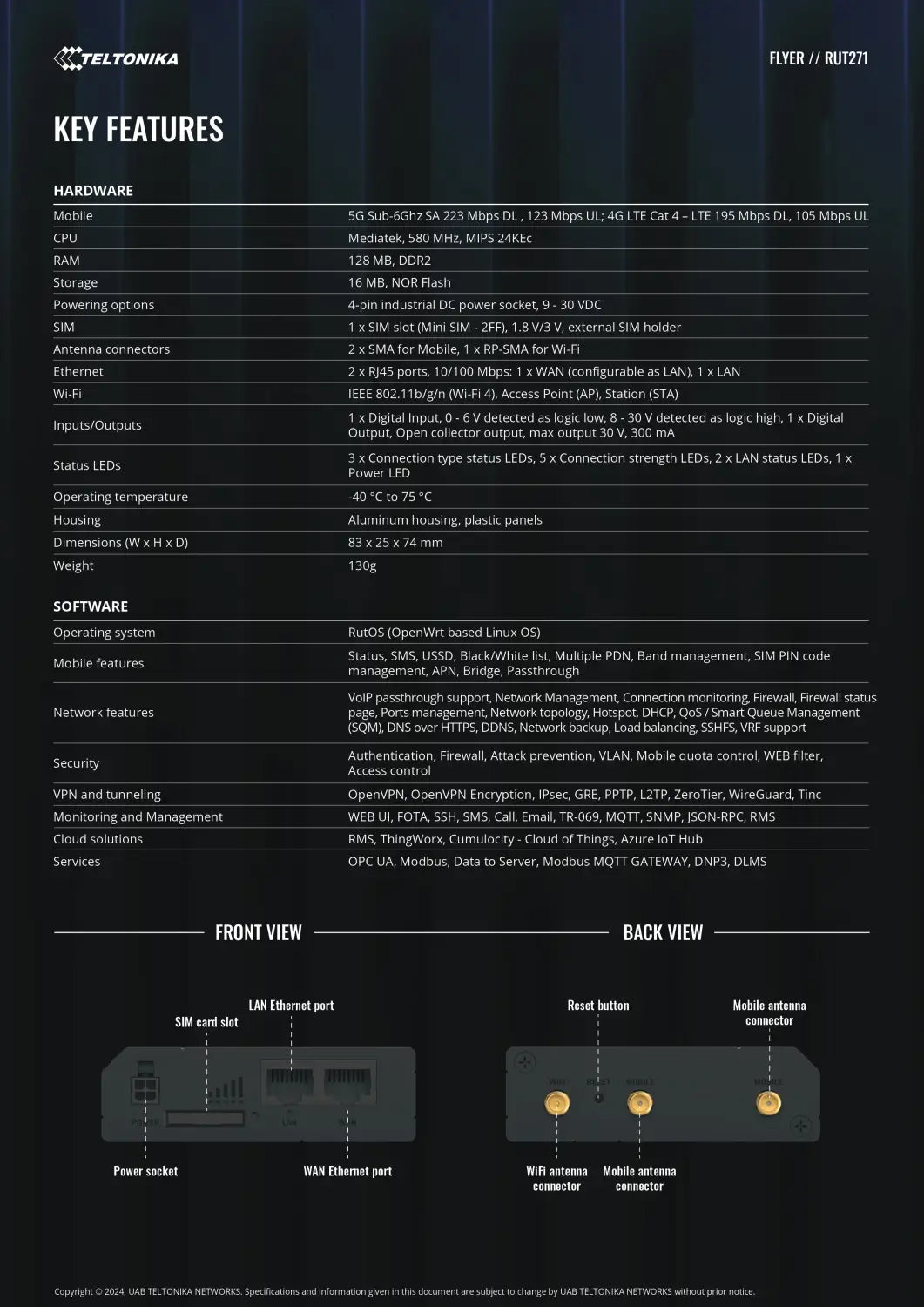 Teltonika RUT271 Redcap 5G Router Instant LTE Failover Backward Compatible with 4G LTE Cat 4 Low Latency High Capacity