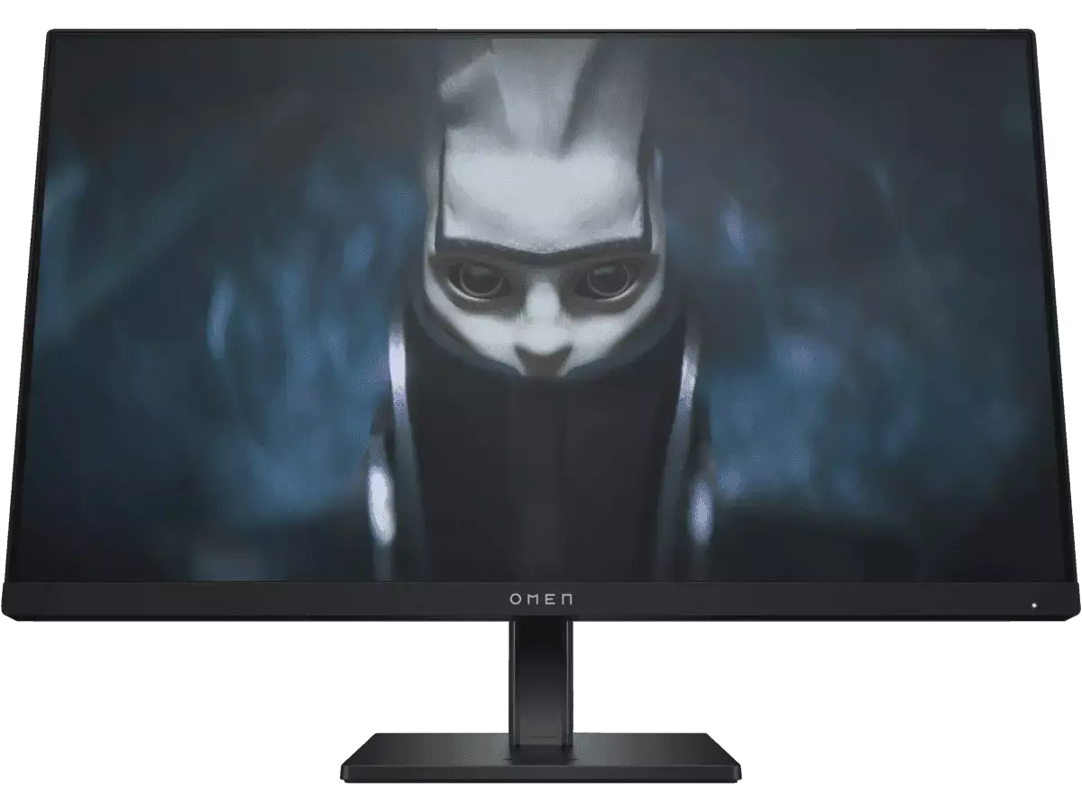 HP Omen 23.8 inch FHD 165Hz Gaming Monitor displaying a dark-themed character on screen