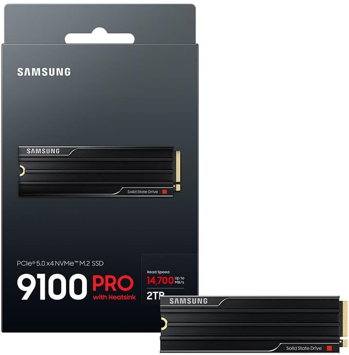 Samsung SSD 9100 PRO with Heatsink 2TB PCIe 5.0x4 M.2 2280 Seq. Read Speeds Up to 14,800/13,400 MB/s Best for AI