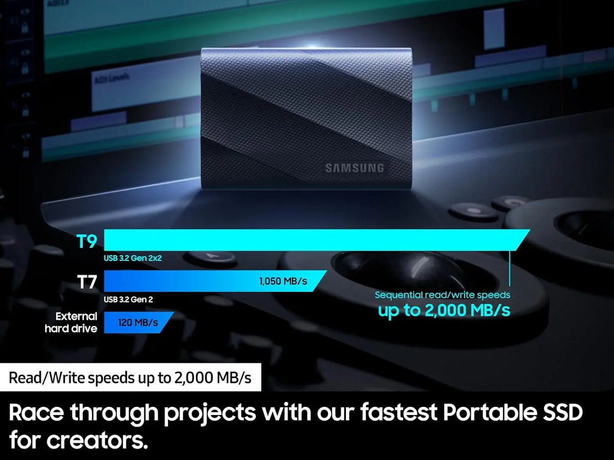 Samsung T9 Portable SSD 1TB USB 3.2 Gen 2x2 External Solid State Drive Seq. Read Speeds Up to 2,000MB/s for Gaming
