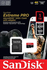 SanDisk 1TB Extreme PRO microSDXC Card + SD Adapter + RescuePRO Deluxe up to 200MB/s with A2 App Performance UHS-I