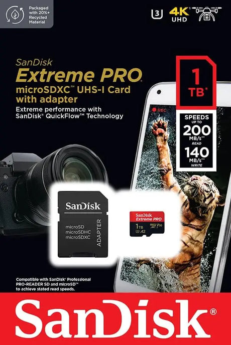 SanDisk 1TB Extreme PRO microSDXC Card + SD Adapter + RescuePRO Deluxe up to 200MB/s with A2 App Performance UHS-I