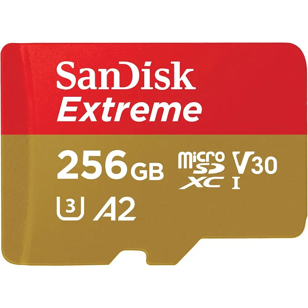 SanDisk 256GB Extreme microSDXC UHS-I Memory Card with Adapter - C10 U3 V30 4K 5K A2 Micro SD - SDSQXAV-256G-GN6MA