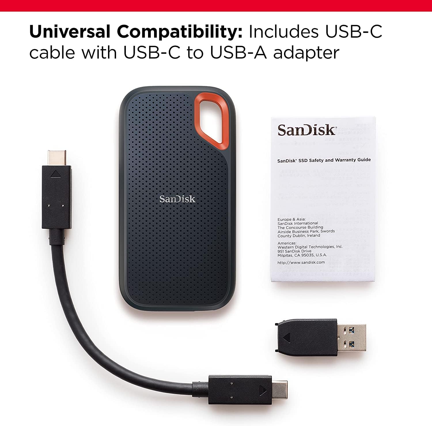SanDisk Extreme 1TB Portable NVMe external SSD USB-C up to 1050MB/s Read and 1000MB/s Write Speed Water