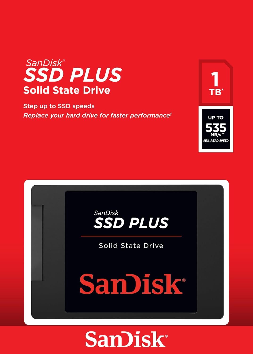 SanDisk SSD Plus 1TB Internal - SATA III 6 Gb/s 2.5’’/7mm Up to 535 MB/s - SDSSDA-1T00-G27