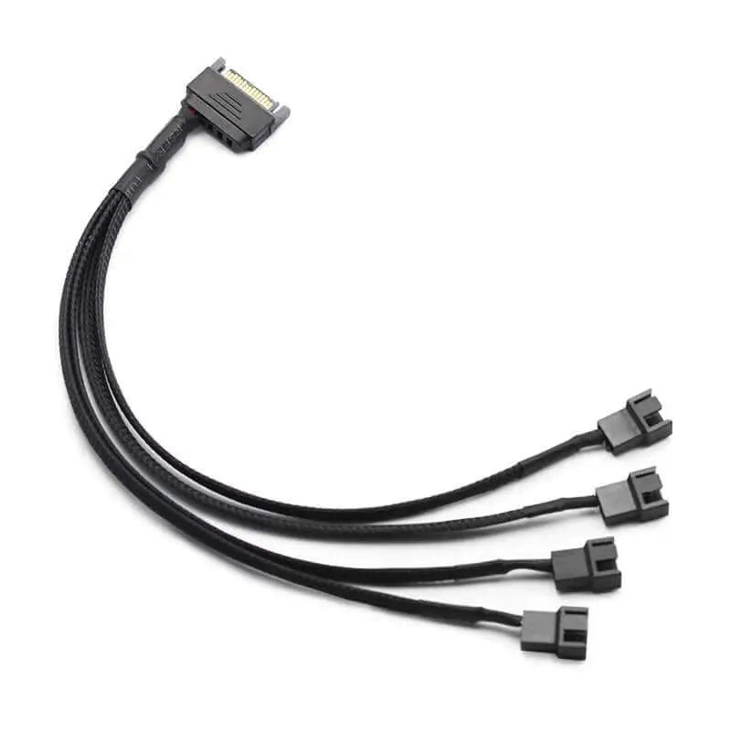 SATA 15Pin to 4 Way 2 Pin PC Fan Adapter Sleeved Cable