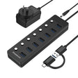 Simplecom CH375C USB-A and USB-C to 7-Port USB 3.0 Hub 5Gbps Individual Switches Power Adapter