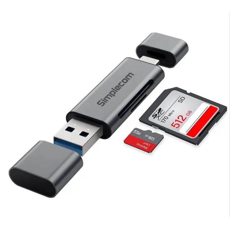 Simplecom CR402 SuperSpeed USB-C and USB-A SD/MicroSD Card Reader USB 3.2 Gen 1 (USB 3.0)