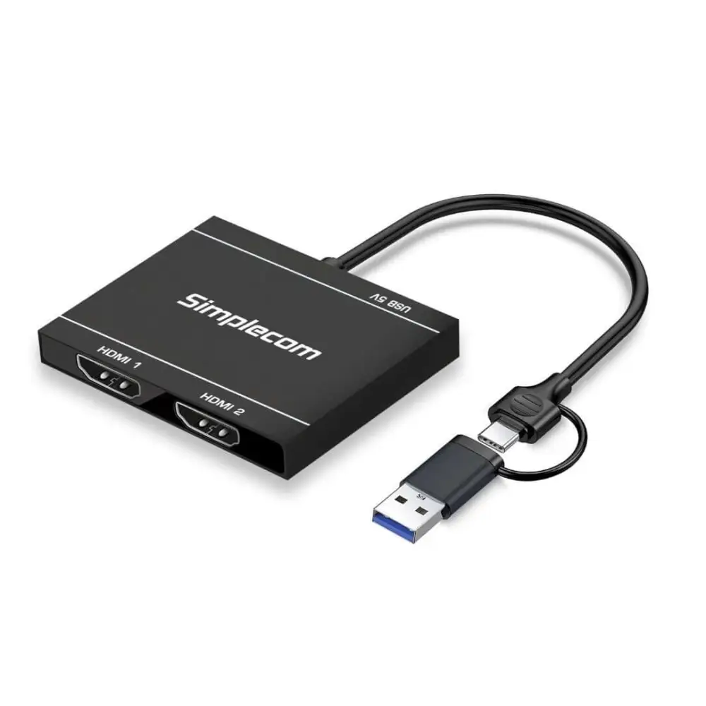 Simplecom DA327 USB 3.0 or USB-C to Dual HDMI Display Adapter for 2x 1080p Extended Screens