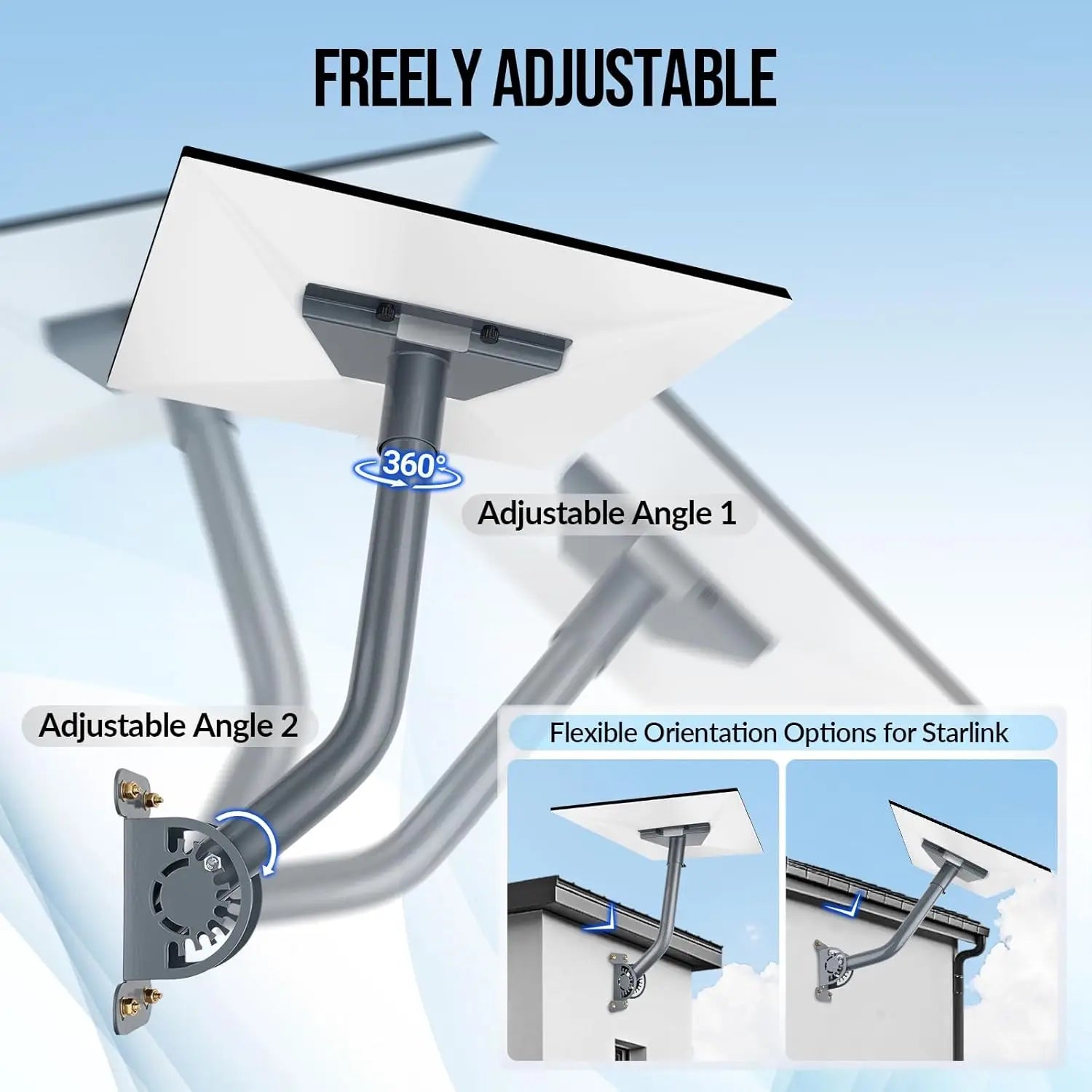 Starlink Gen 3 Mount Adjustable Heavy Duty Wall Roof Pole Kit with Aluminum Pipe Adapter Weatherproof Rustproof
