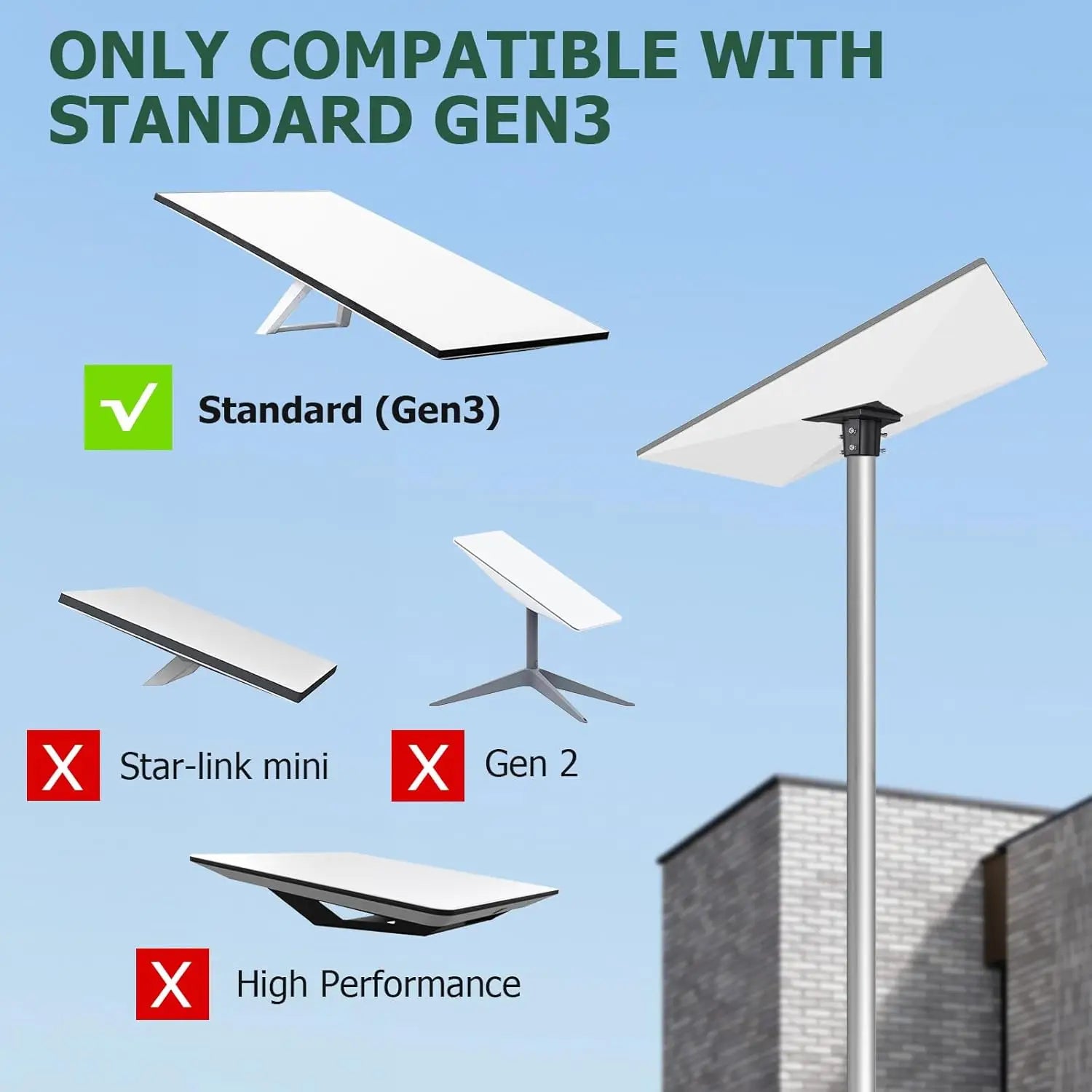 Starlink Gen 3 Pipe Adapter Mounting Kit Accessories Pole Mount Compatible with STARLINK Standard Dish V3 Kickstand