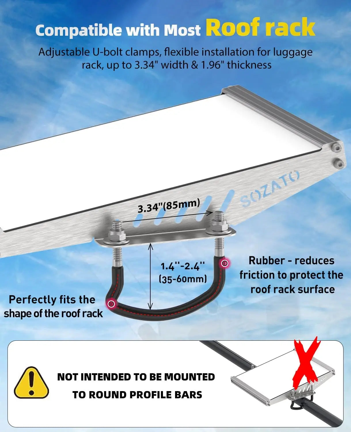 Starlink Mini Car Mount Roof Rack Mounting Kit with Full Metal Protection Shock-Absorbing Foam Adjustable U-Bolt Clamps