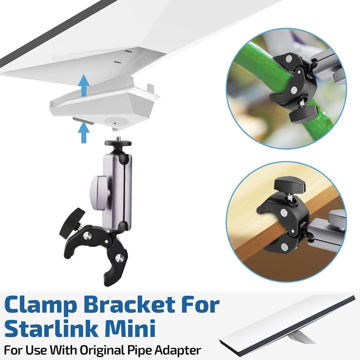 Starlink Mini Mount - Adjustable Clamp Accessories for Dish Fits 2.2–5CM Poles Ideal RV Ladders Roof Racks Vans Boats