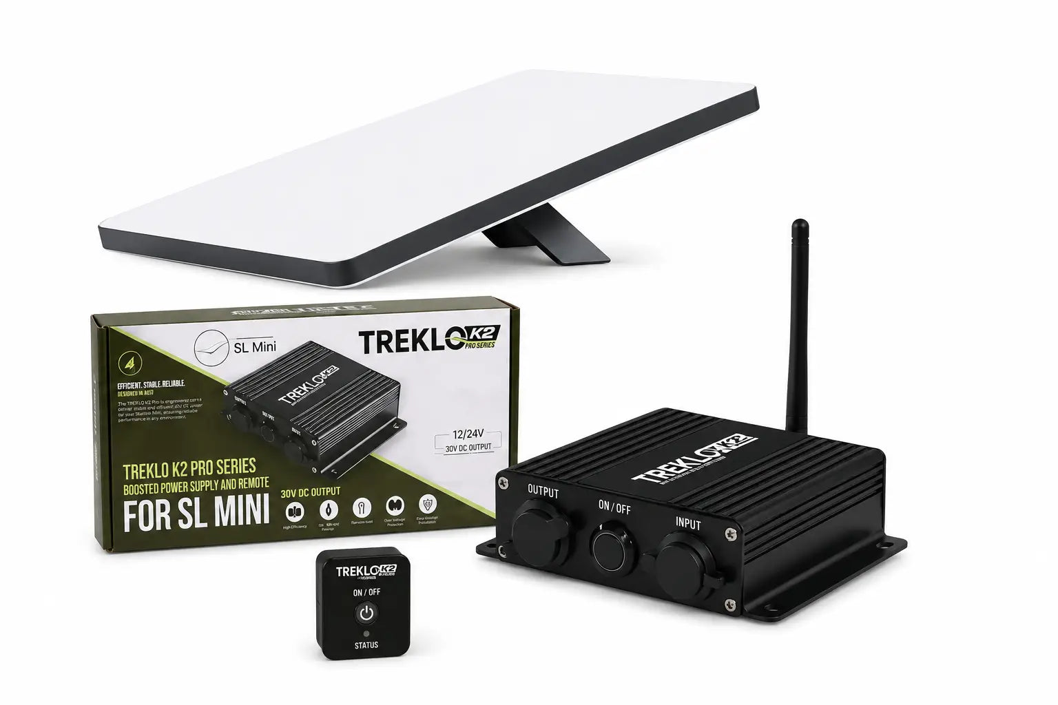Starlink Mini + TREKLO K2 Boosted 12V/24V Power Supply & Remote Bundle