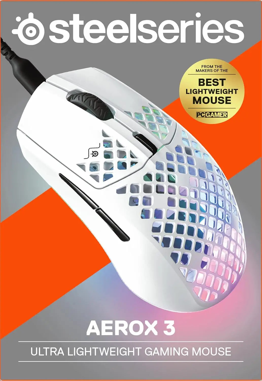 SteelSeries Aerox 3 Snow 6-Button 59g Gaming Mouse - IP54 Water Resistant - 18K CPI Optical Sensor - Prism 3-Zone RGB
