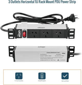 Tecmojo 10 Inch Rack Mount PDU 1U 3 Outlets Power Strip with Reversible Mounting Plate Distribution Unit for Server